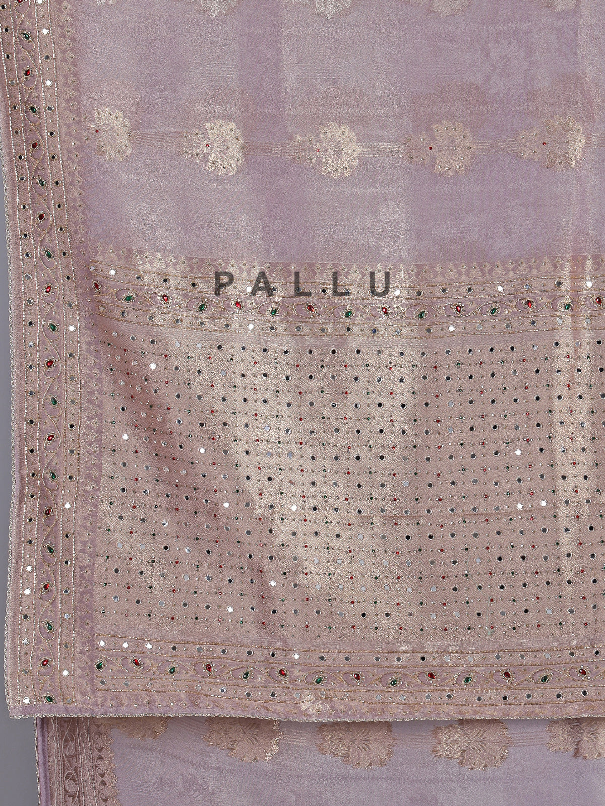 Light purple tissue silk saree with mirror detailing