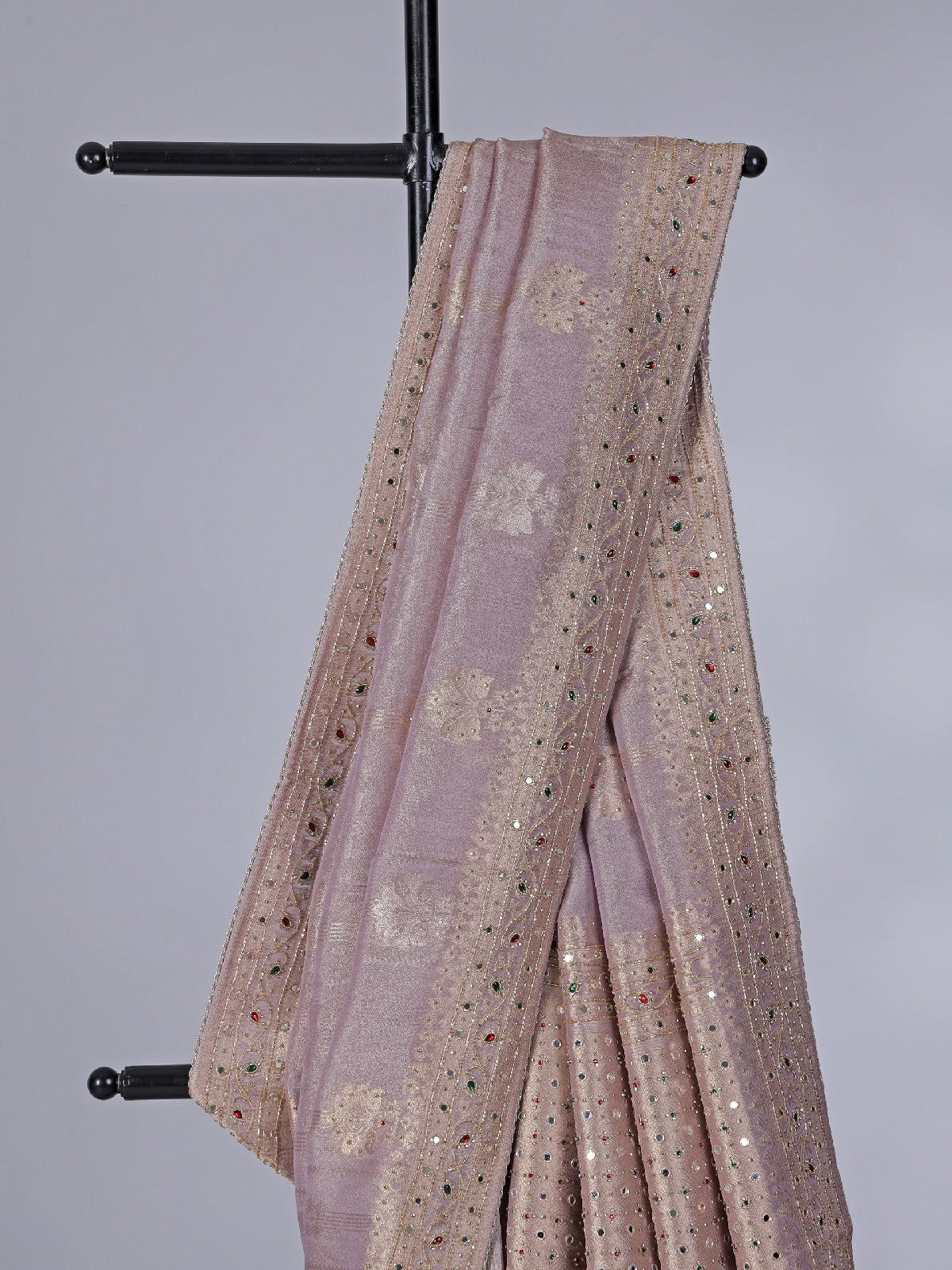 Light purple tissue silk saree with mirror detailing