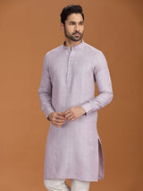 Lilac purple checked linen kurta for festival wear
