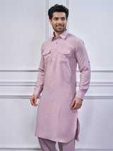 Lilac purple cotton plain pathani kurta suit