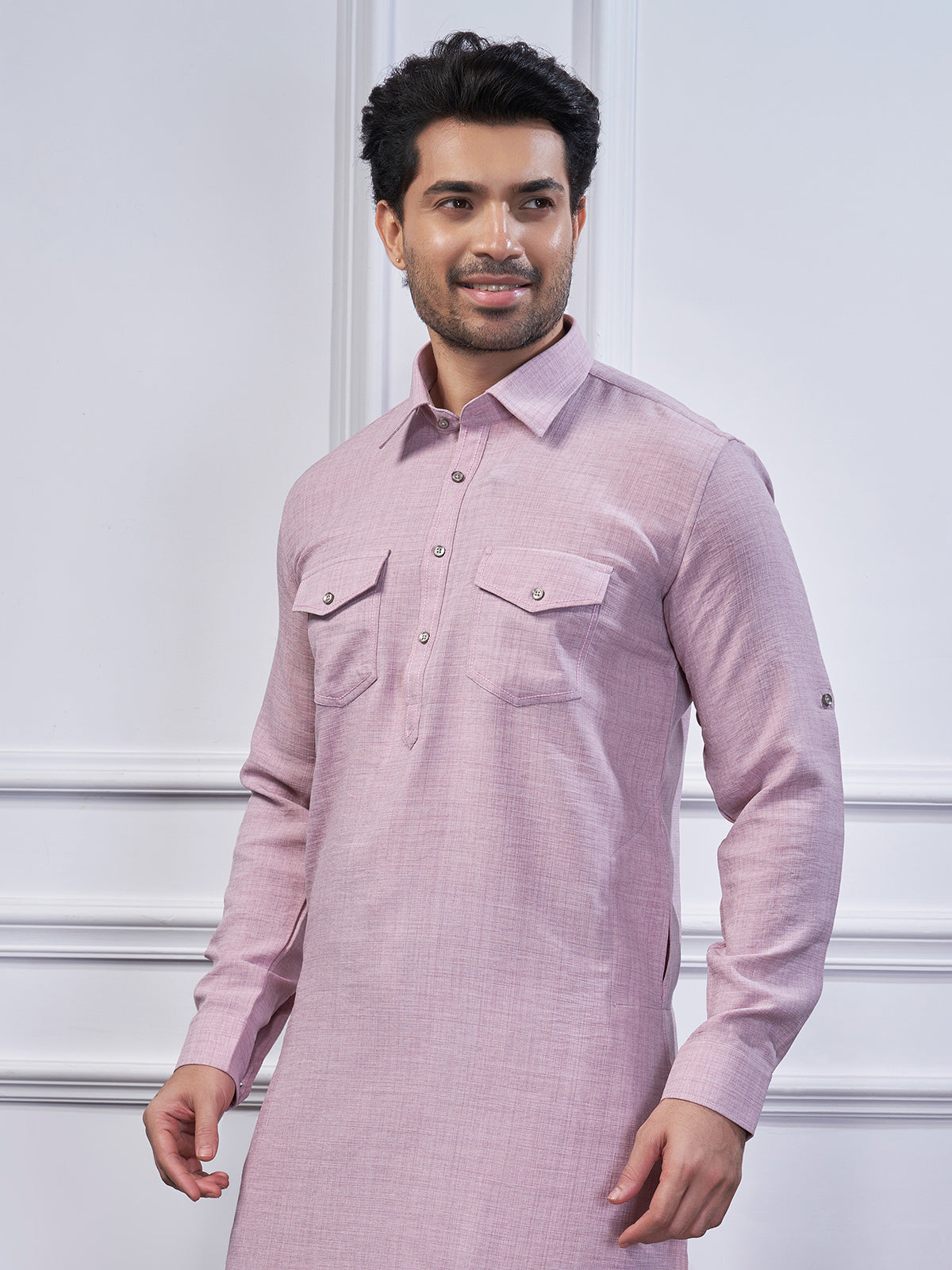Lilac purple cotton plain pathani kurta suit