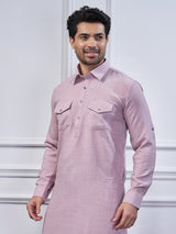 Lilac purple cotton plain pathani kurta suit