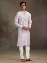 Lilac purple silk embroidered work kurta suit