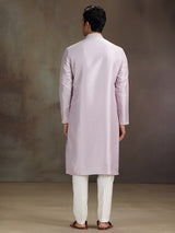 Lilac purple silk embroidered work kurta suit