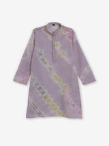 Lilac purple silk printed chinese collar kurta suit