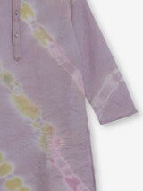 Lilac purple silk printed chinese collar kurta suit