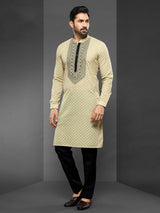 Lime green cotton kurta suit for men
