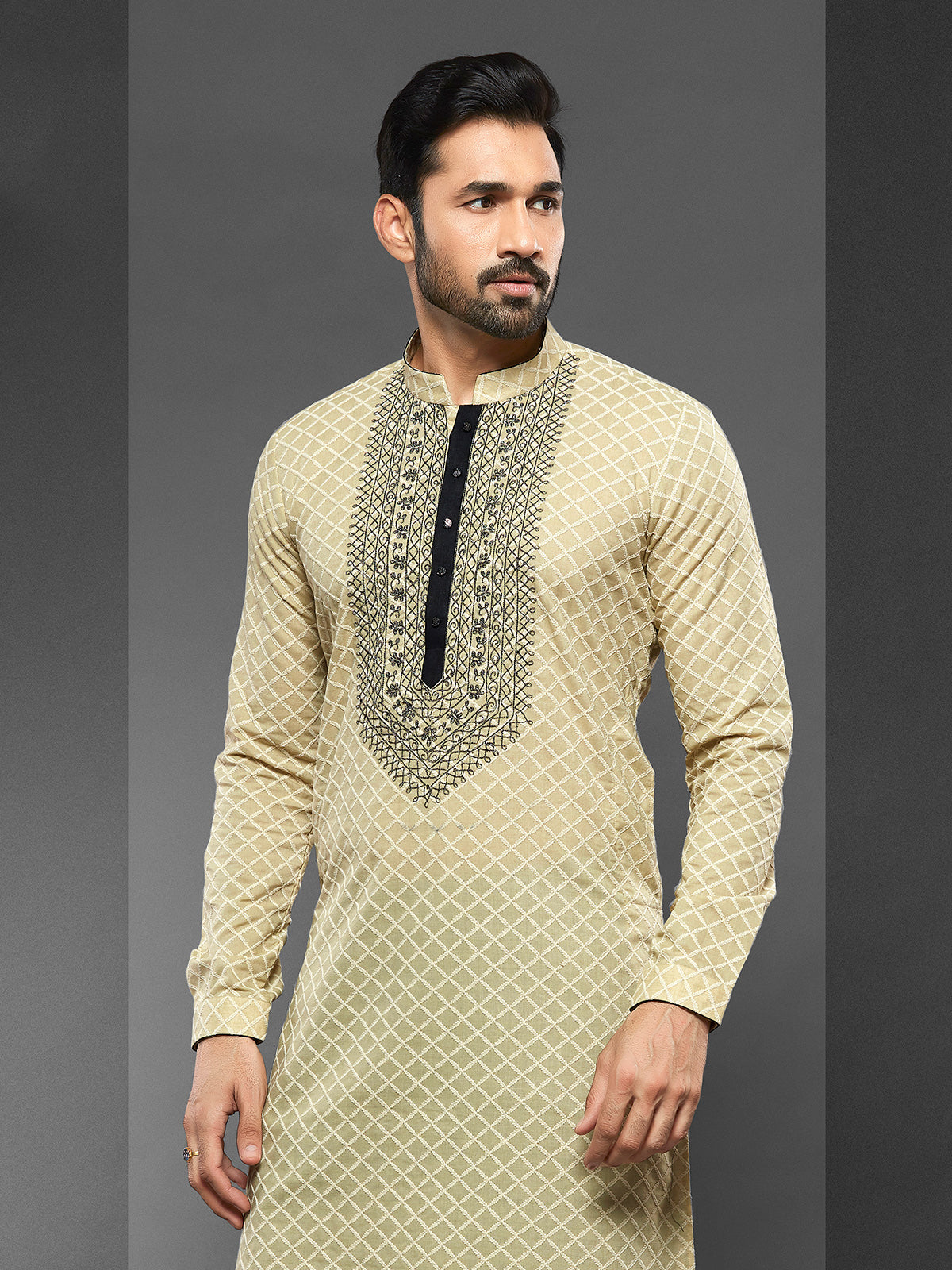Lime green cotton kurta suit for men