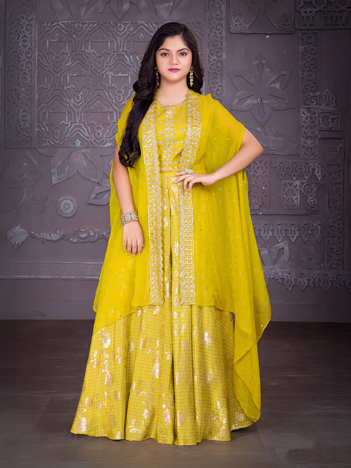 Lime green georgette palazzo suit  for wedding wear