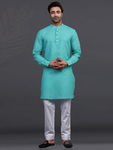 Linen aqua festive kurta suit