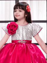Magenta and silver satin silk diamond frock