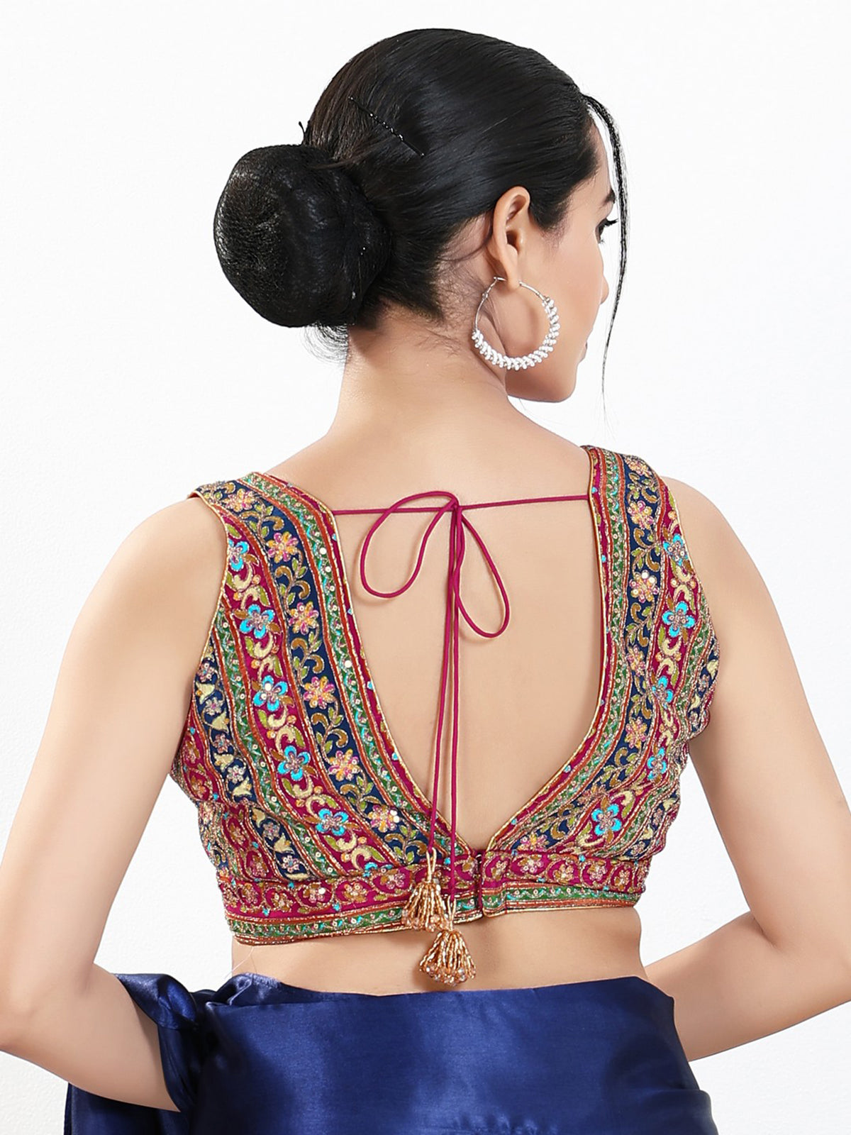 Magenta georgette sequins V neck blouse