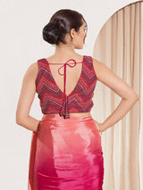 Magenta net v neck sleeveless sequin blouse