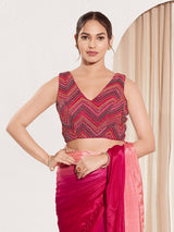 Magenta net v neck sleeveless sequin blouse