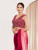 Magenta net v neck sleeveless sequin blouse