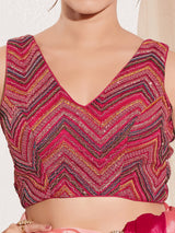 Magenta net v neck sleeveless sequin blouse