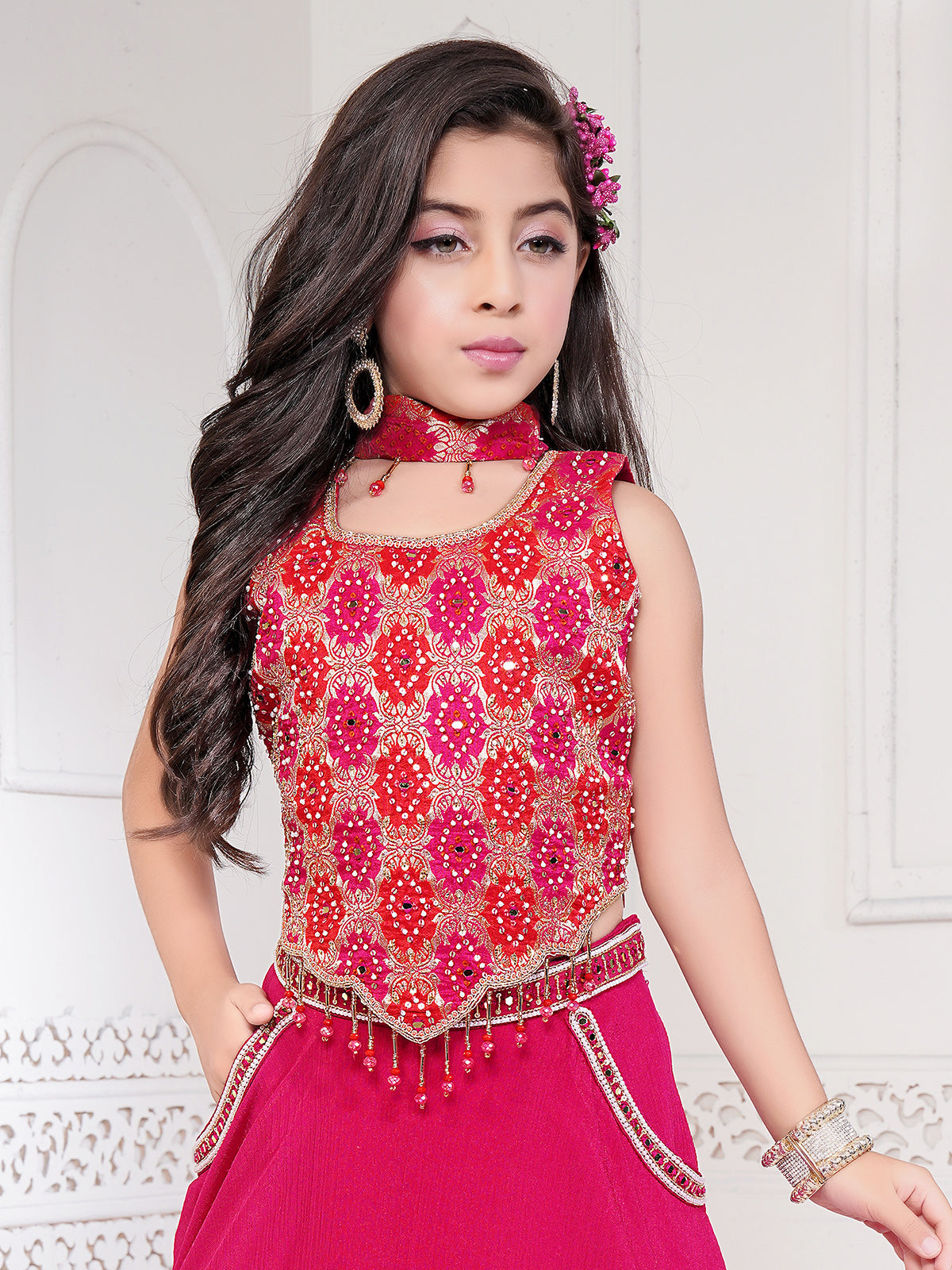 Magenta silk wedding wear lehenga choli for girls