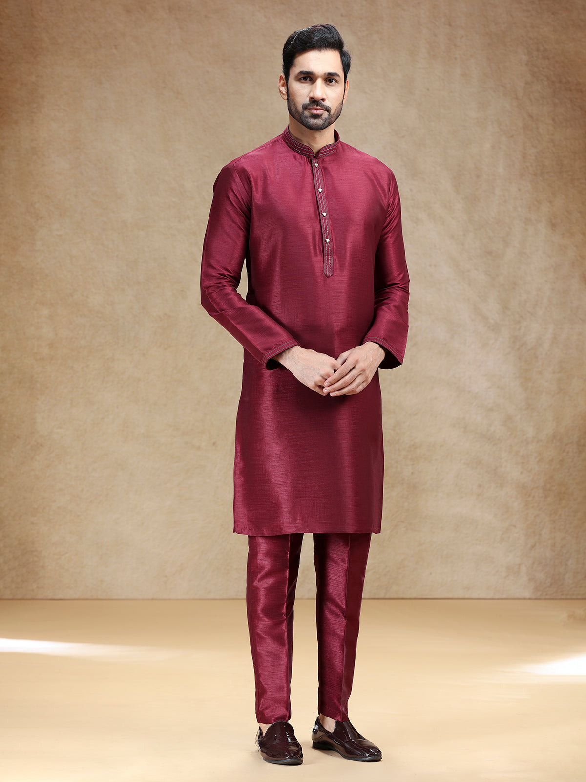 Maroon cotton silk men kurta pajama for men