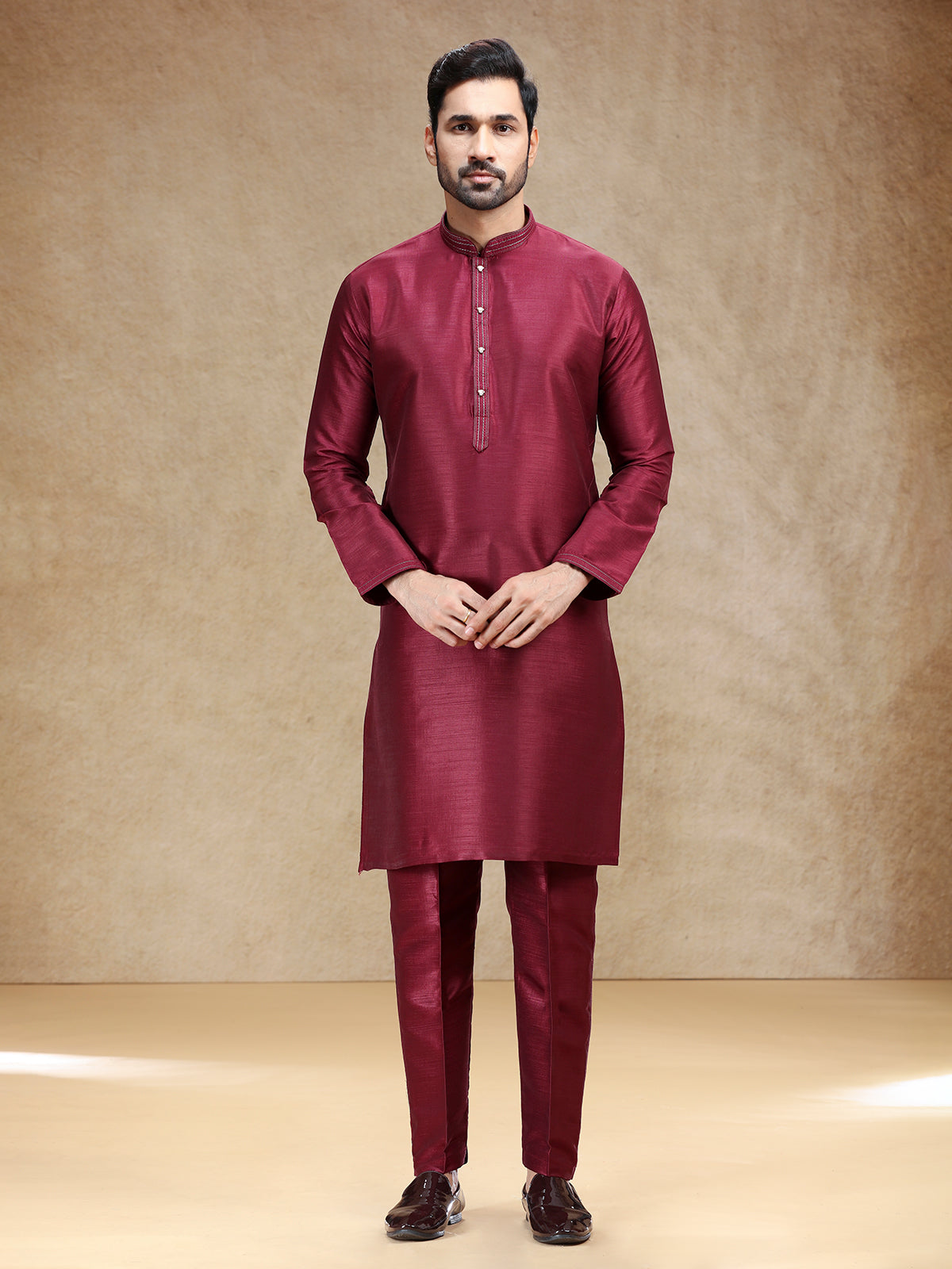 Maroon cotton silk men kurta pajama for men