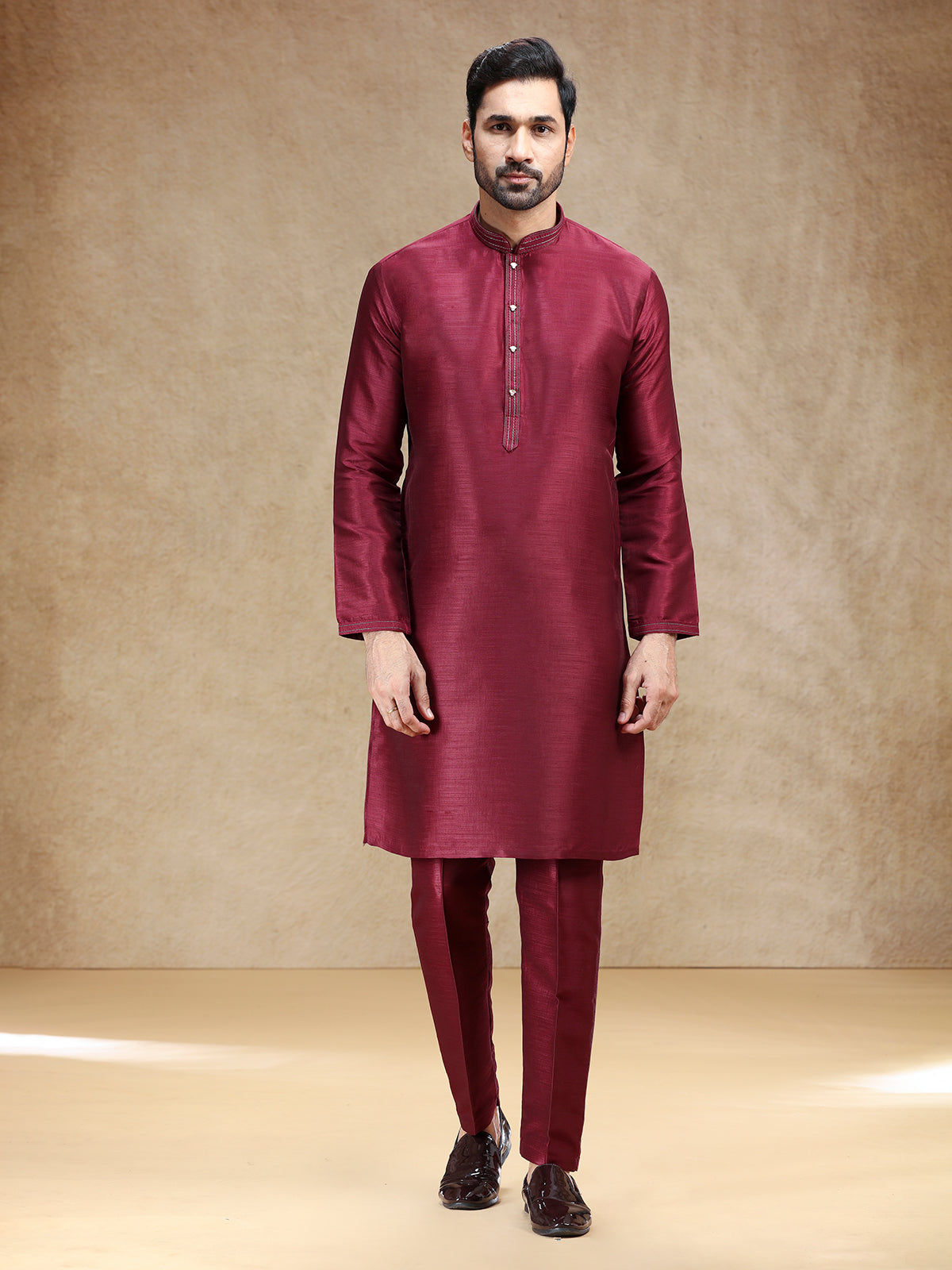 Maroon cotton silk men kurta pajama for men