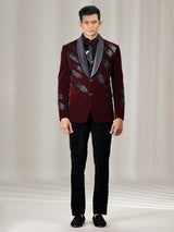 Maroon reception wear coat suit in velvet