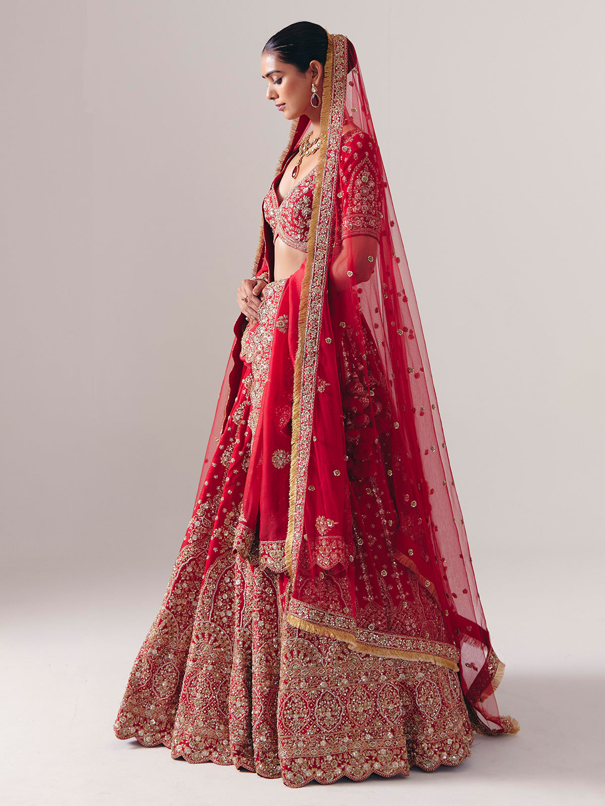 Maroon silk bridal lehenga choli with resham detailing