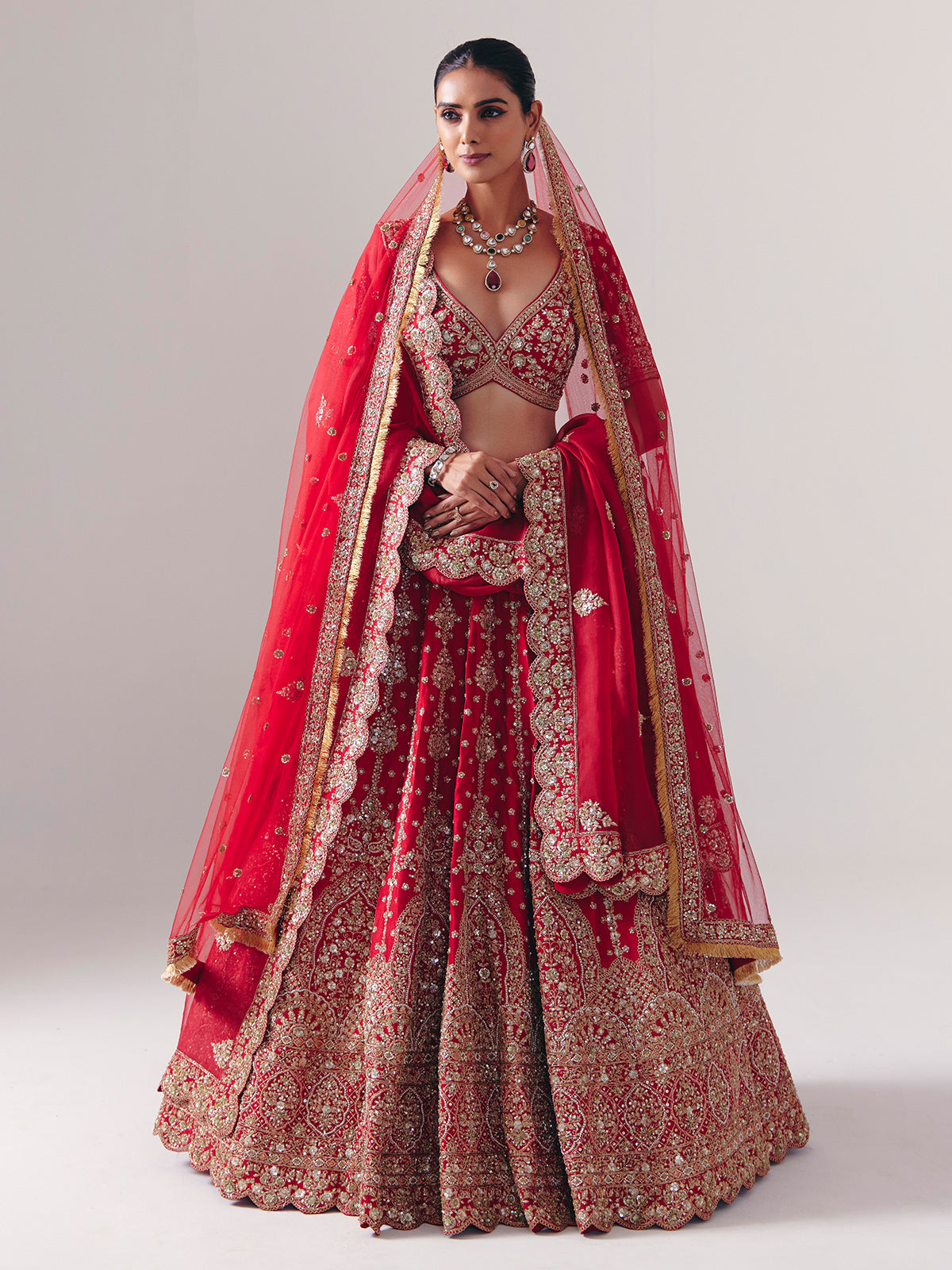 Maroon silk bridal lehenga choli with resham detailing