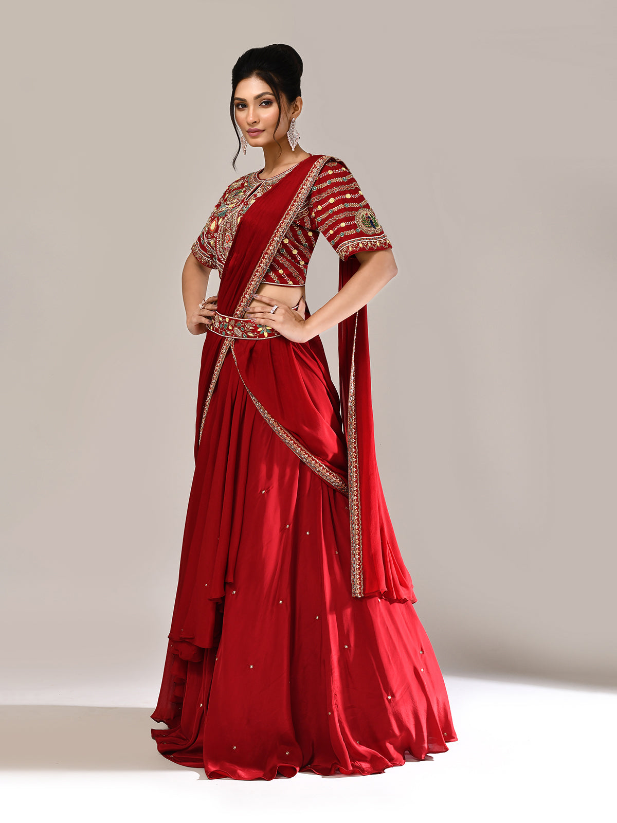 Maroon silk keyhole neck designer lehenga choli
