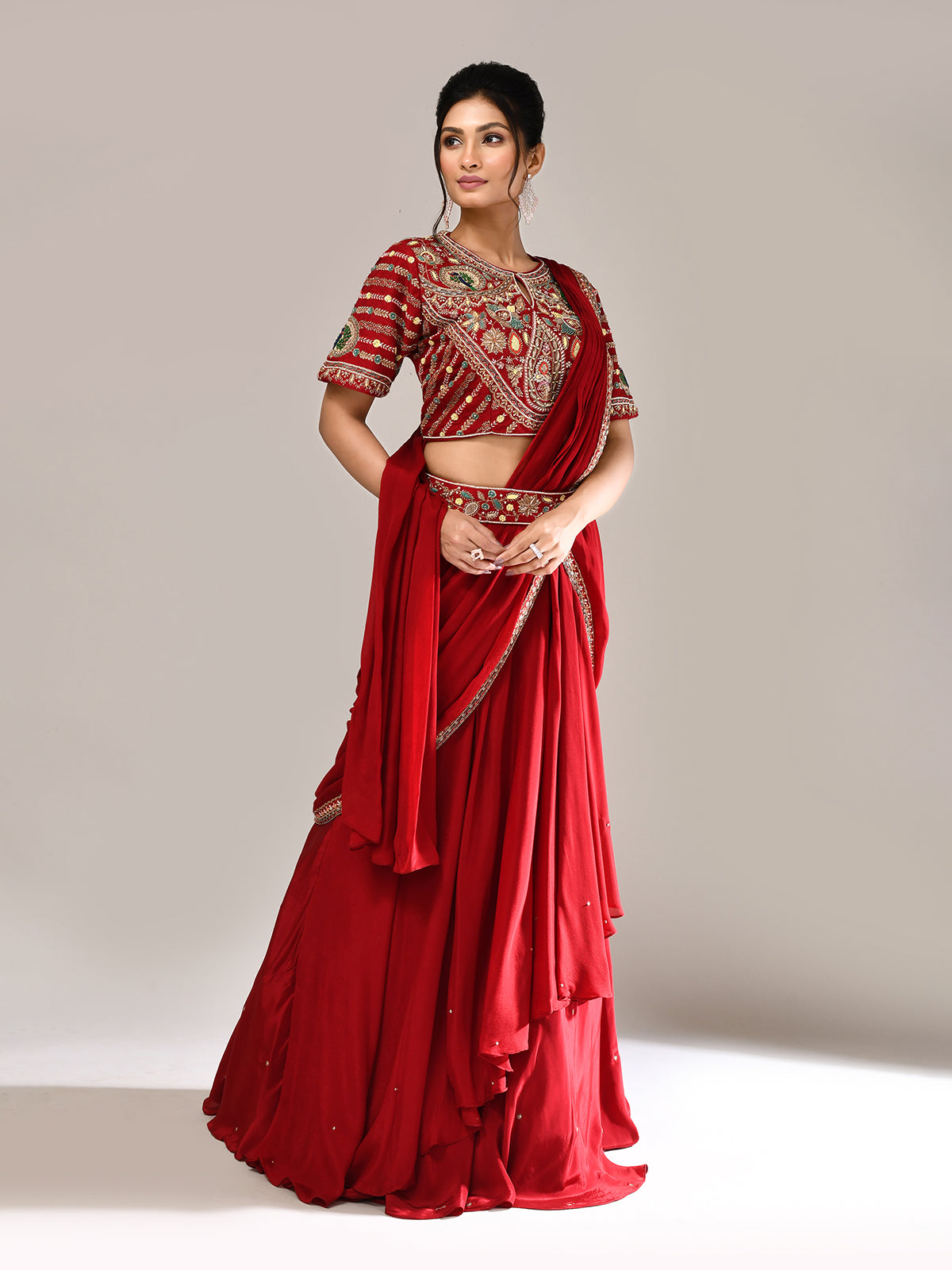 Maroon silk keyhole neck designer lehenga choli