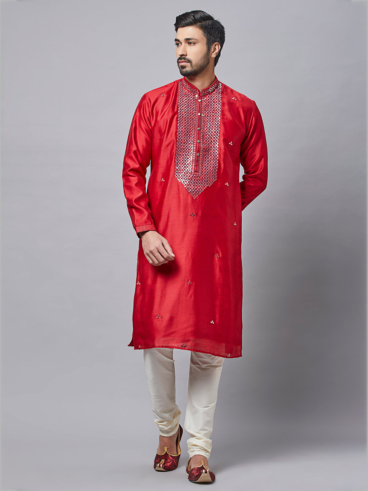 Maroon silk kurta suit for mens