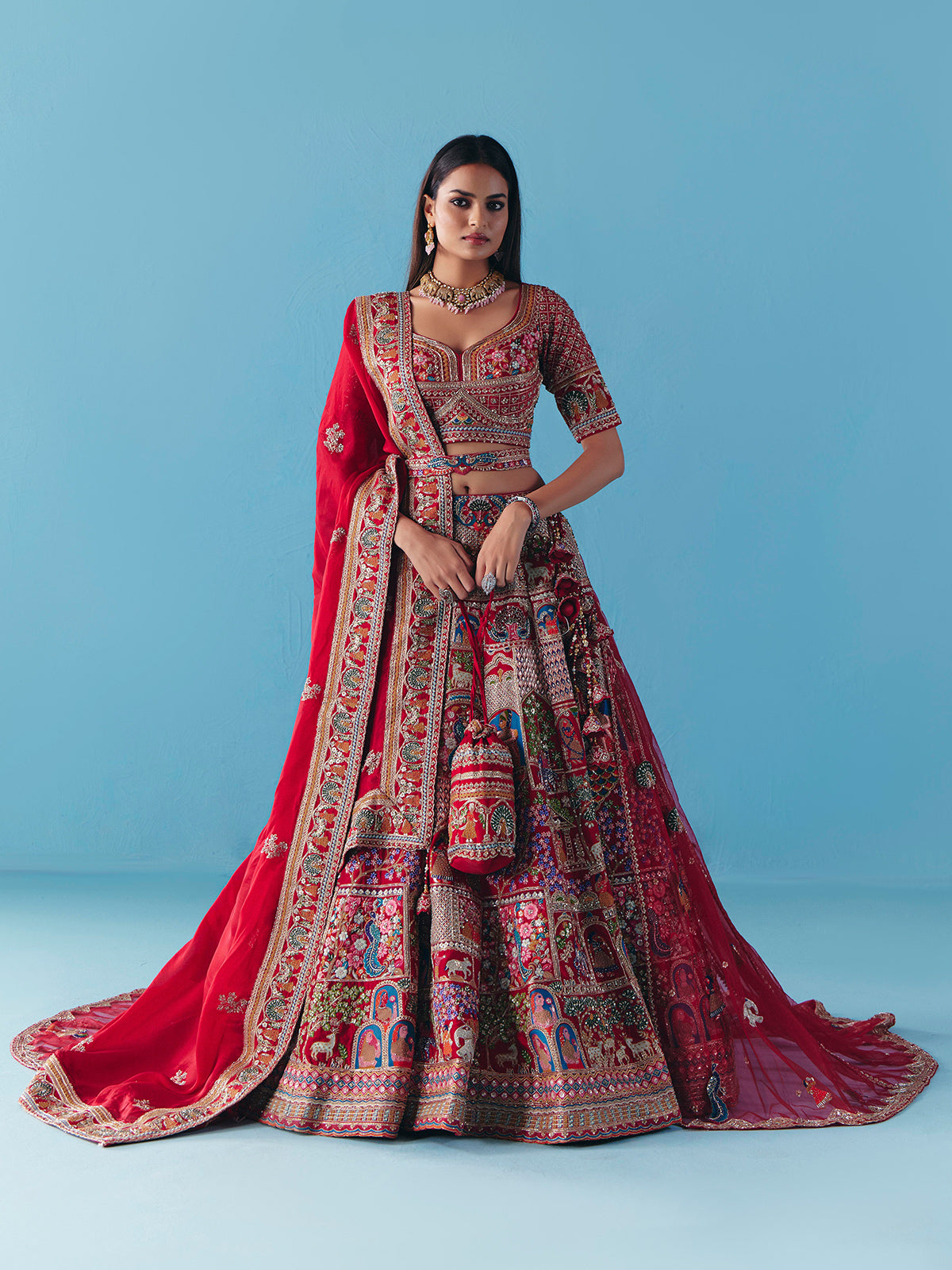 Maroon silk lehenga choli with zardosi diamond grandeur