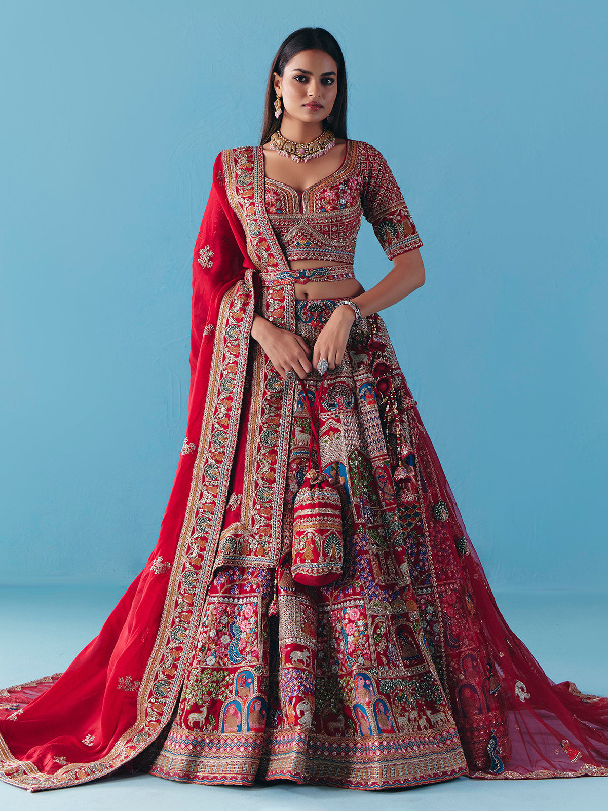 Maroon silk lehenga choli with zardosi diamond grandeur