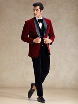 Maroon velvet 5 pcs tuxedo suit for reception