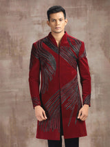 Maroon velvet indo western with zardosi detailing