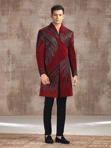 Maroon velvet indo western with zardosi detailing
