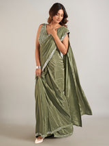 Mehendi green satin silk party wear saree