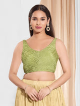 Mehendi green tissue silk sweetheart neck blouse