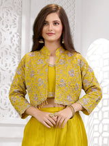Mehendi yellow silk palazzo haldi suit