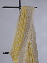 Mehendi yellow tissue silk saree with diamond cutwork