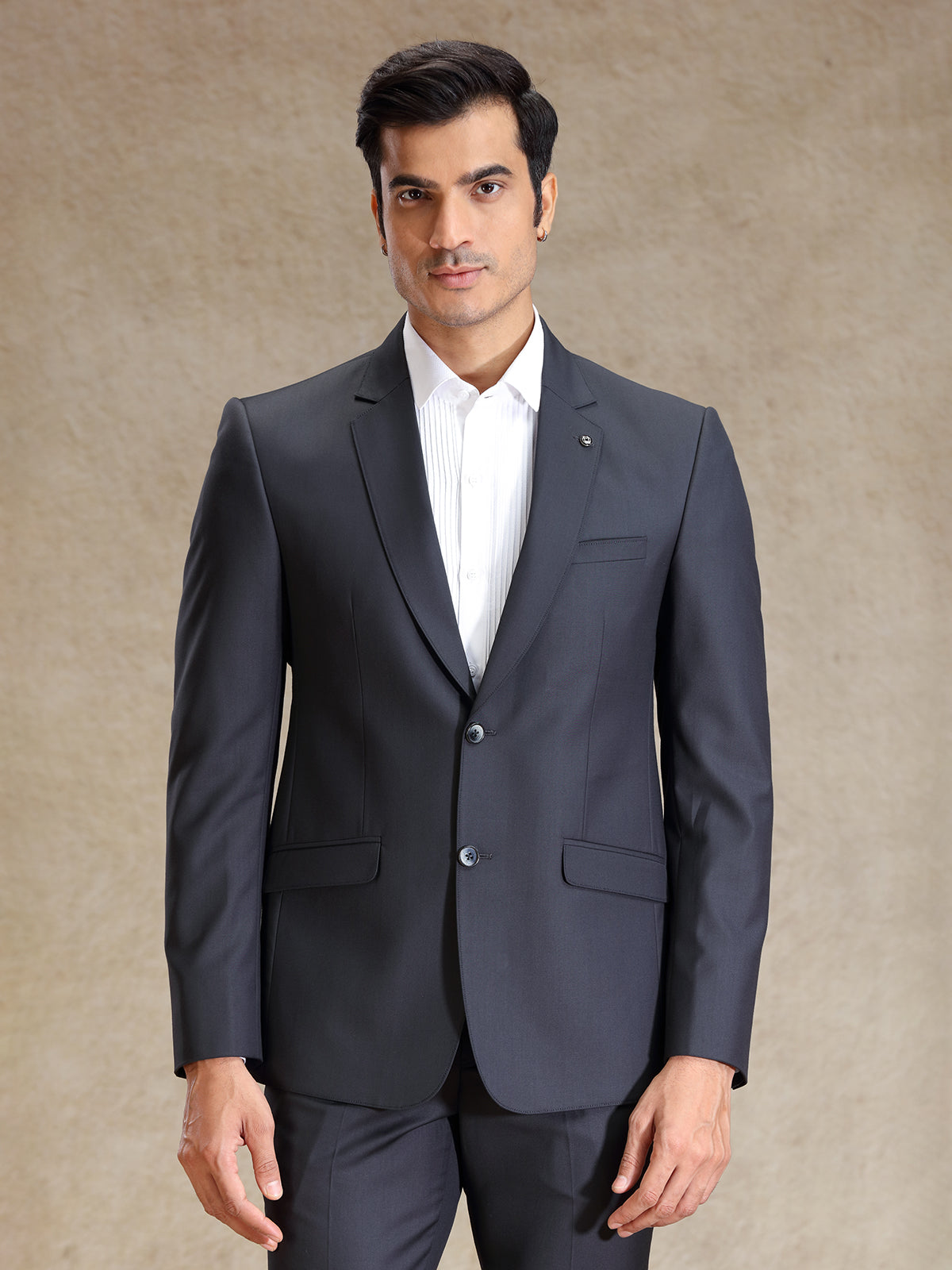 Metalic grey terry rayon blazer for men
