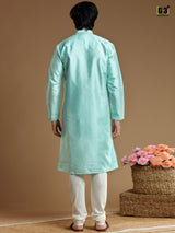 Mint blue cotton silk kurta suit for men