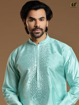 Mint blue cotton silk kurta suit for men