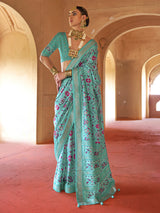 Mint blue printed patola silk
