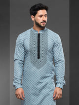 Mismerzing light blue cotton kurta suit for men