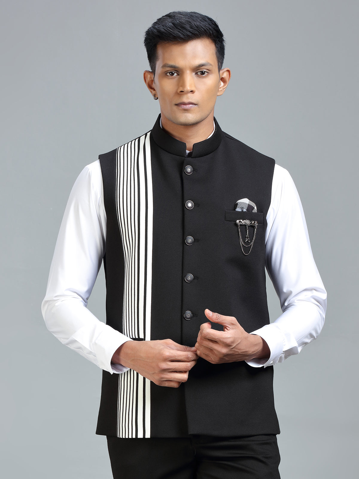 Modern classic black striped waistcoat for men
