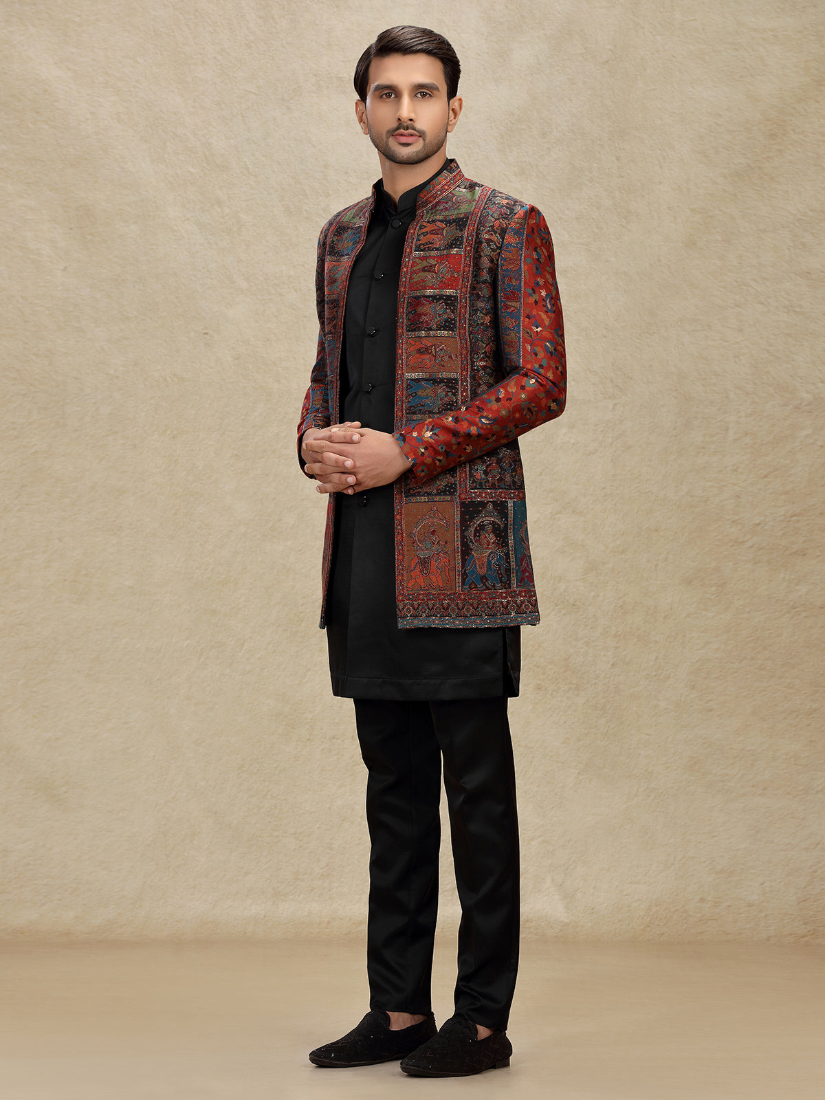 Multi color printed indo western with jackets for mens