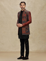 Multi color printed indo western with jackets for mens