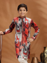 Multi color printed silk kurta suit for boys