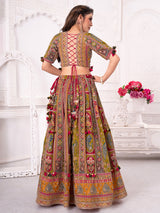 Multi colour silk lehenga choli for celebrations