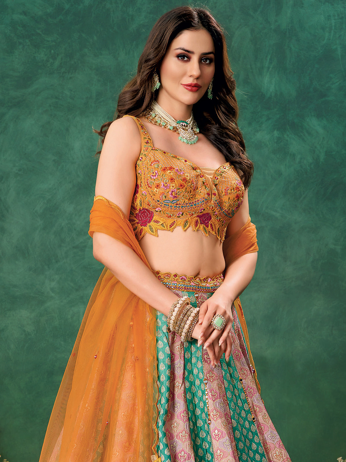 Multicolor raw silk wedding wear lehenga choli